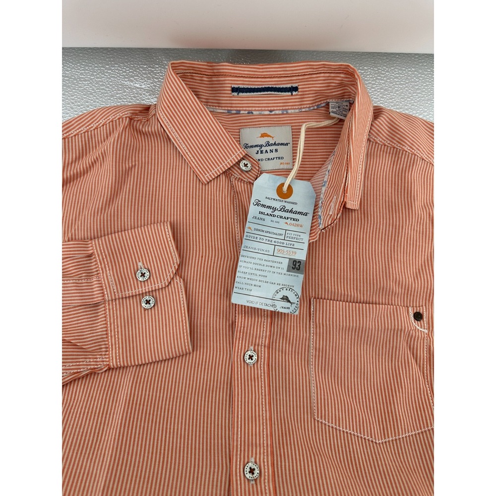 Tommy Bahama NWT Island Crafted Medium LS‎ Button Down Orange Striped Shirt Soft